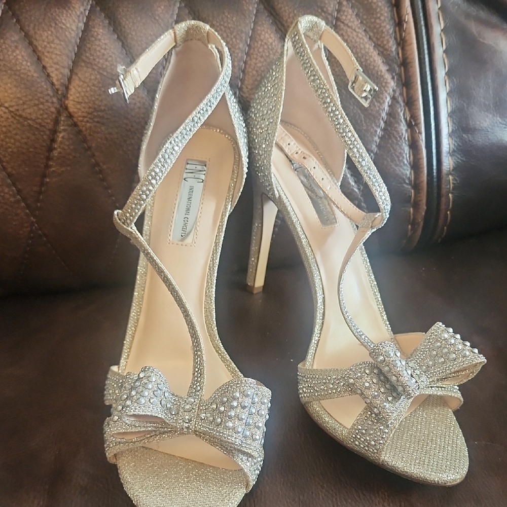 I.N.C Elegant Champagbe Strappy Heels with Bow - Gently Used